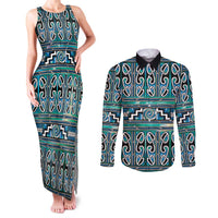 Maori Matariki Couples Matching Tank Maxi Dress and Long Sleeve Button Shirt Green Galaxy Aesthetic Koru Art