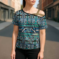 Maori Matariki Cross Shoulder Shirt Green Galaxy Aesthetic Koru Art