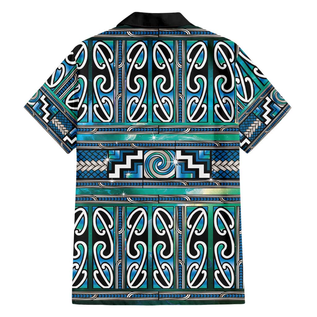 Maori Matariki Family Matching Off Shoulder Short Dress and Hawaiian Shirt Green Galaxy Aesthetic Koru Art