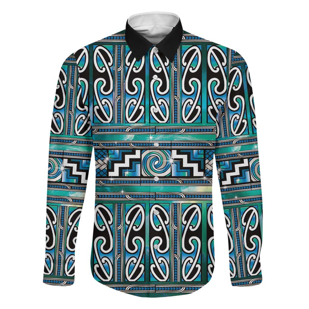 Maori Matariki Family Matching Off Shoulder Short Dress and Hawaiian Shirt Green Galaxy Aesthetic Koru Art