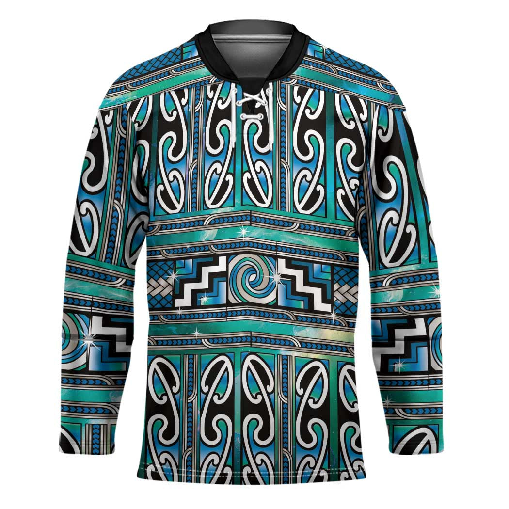 Maori Matariki Hockey Jersey Green Galaxy Aesthetic Koru Art