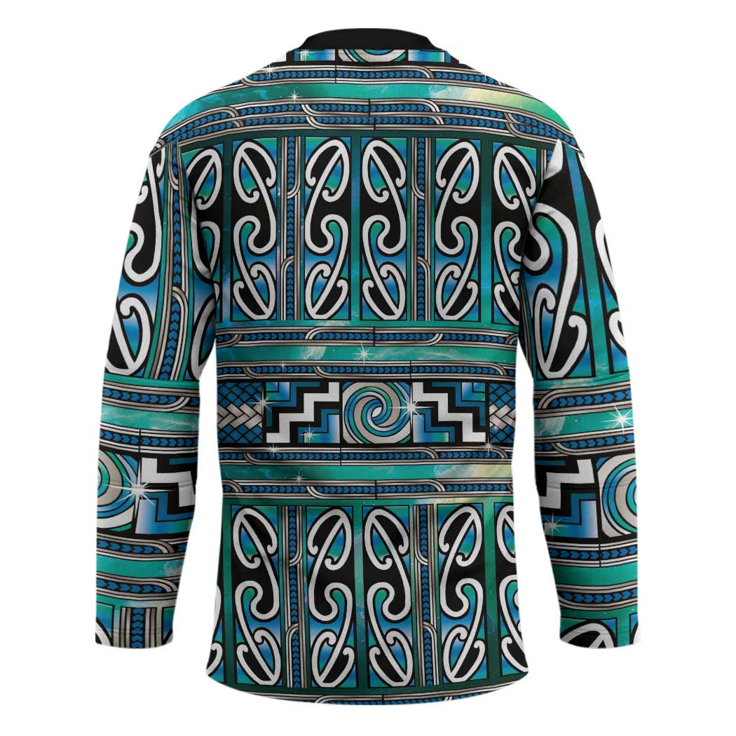 Maori Matariki Hockey Jersey Green Galaxy Aesthetic Koru Art