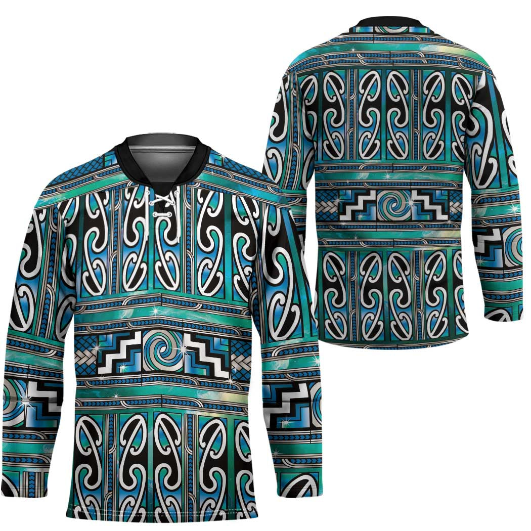 Maori Matariki Hockey Jersey Green Galaxy Aesthetic Koru Art