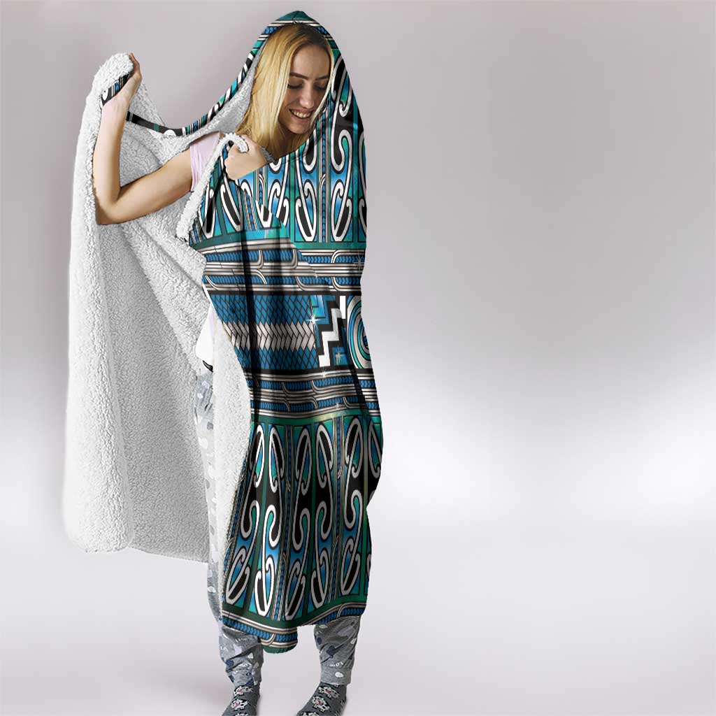 Maori Matariki Hooded Blanket Green Galaxy Aesthetic Koru Art
