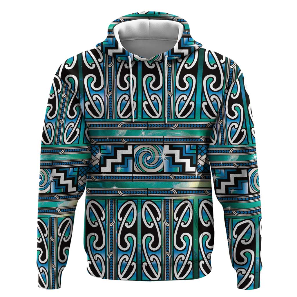 Maori Matariki Hoodie Green Galaxy Aesthetic Koru Art