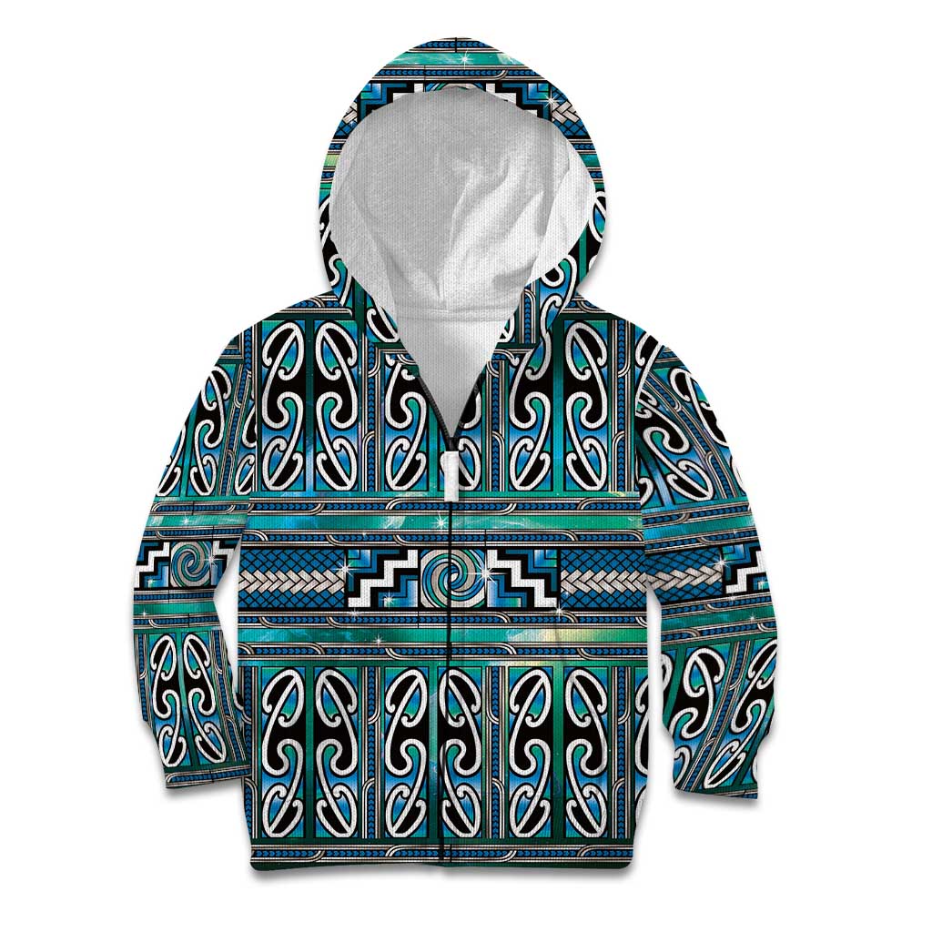 Maori Matariki Kid Hoodie Green Galaxy Aesthetic Koru Art