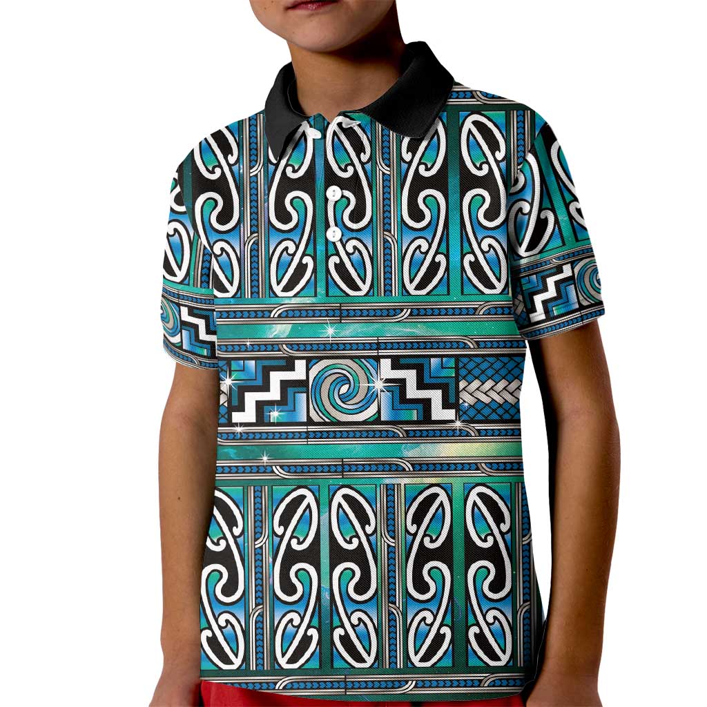 Maori Matariki Kid Polo Shirt Green Galaxy Aesthetic Koru Art