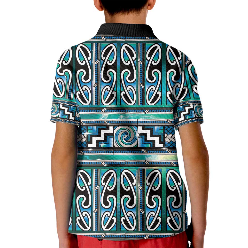 Maori Matariki Kid Polo Shirt Green Galaxy Aesthetic Koru Art LT01 - Polynesian Pride