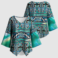 Maori Matariki Kimono Sleeve Blouse Green Galaxy Aesthetic Koru Art