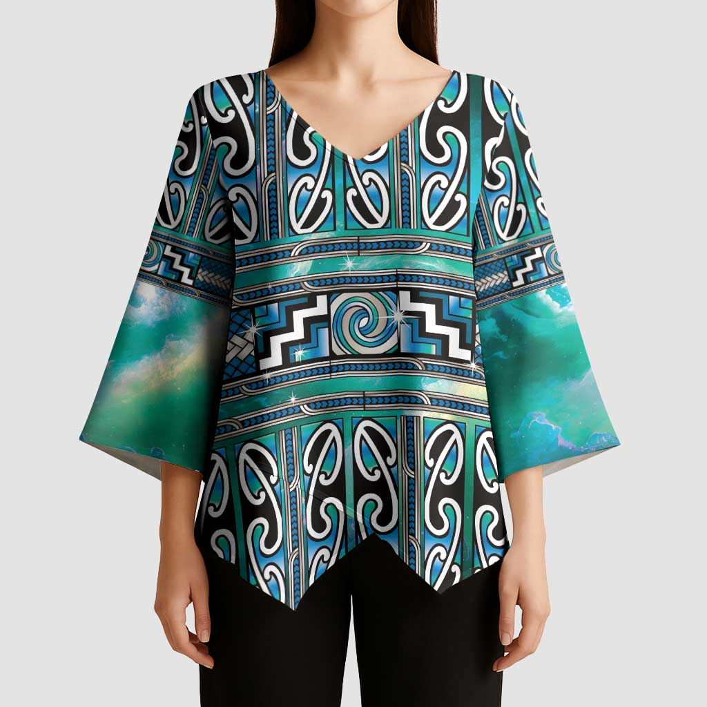 Maori Matariki Kimono Sleeve Blouse Green Galaxy Aesthetic Koru Art