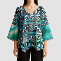 Maori Matariki Kimono Sleeve Blouse Green Galaxy Aesthetic Koru Art