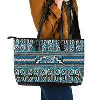 Maori Matariki Leather Tote Bag Green Galaxy Aesthetic Koru Art LT01 - Polynesian Pride