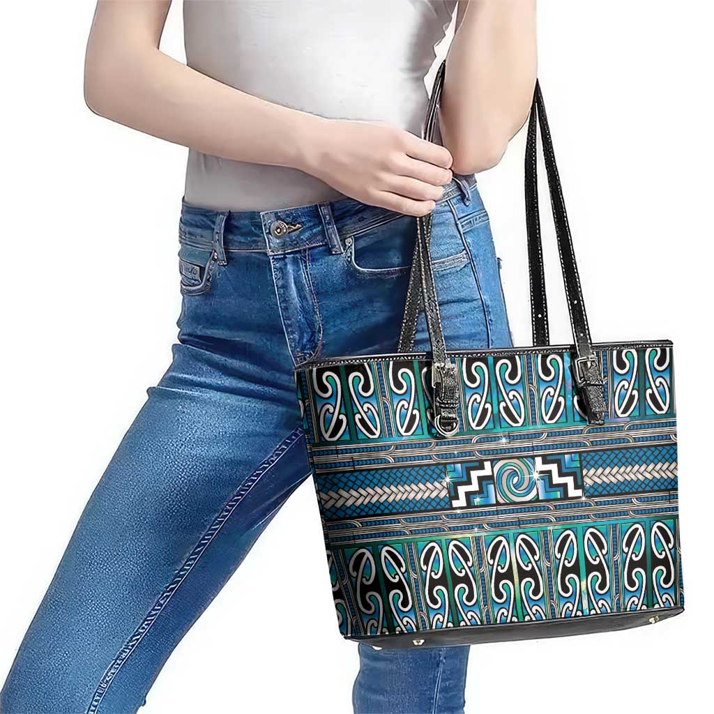 Maori Matariki Leather Tote Bag Green Galaxy Aesthetic Koru Art LT01 - Polynesian Pride