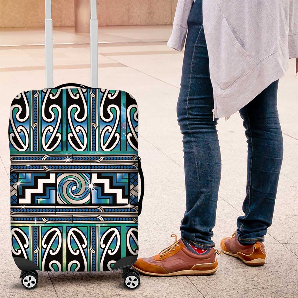 Maori Matariki Luggage Cover Green Galaxy Aesthetic Koru Art
