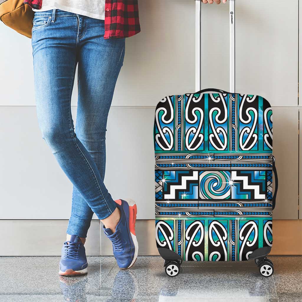 Maori Matariki Luggage Cover Green Galaxy Aesthetic Koru Art