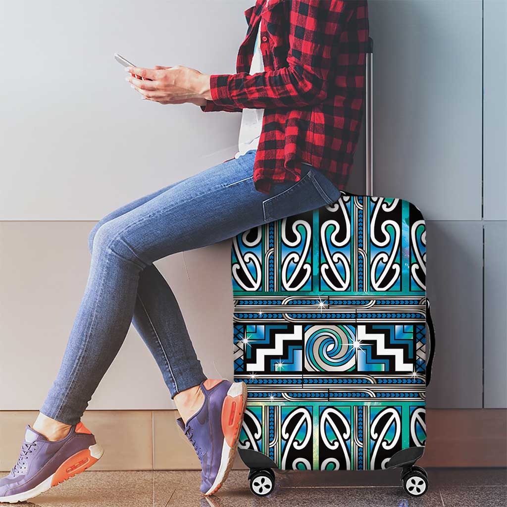 Maori Matariki Luggage Cover Green Galaxy Aesthetic Koru Art