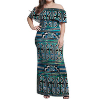 Maori Matariki Off Shoulder Maxi Dress Green Galaxy Aesthetic Koru Art