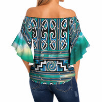 Maori Matariki Off Shoulder Wrap Waist Top Green Galaxy Aesthetic Koru Art LT01 - Polynesian Pride