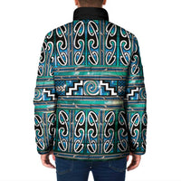 Maori Matariki Padded Jacket Green Galaxy Aesthetic Koru Art