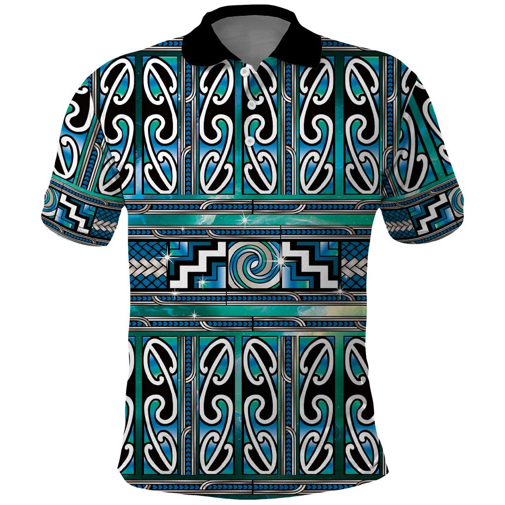Maori Matariki Polo Shirt Green Galaxy Aesthetic Koru Art