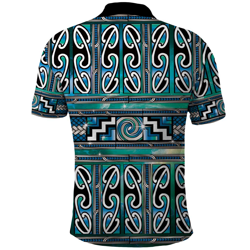 Maori Matariki Polo Shirt Green Galaxy Aesthetic Koru Art