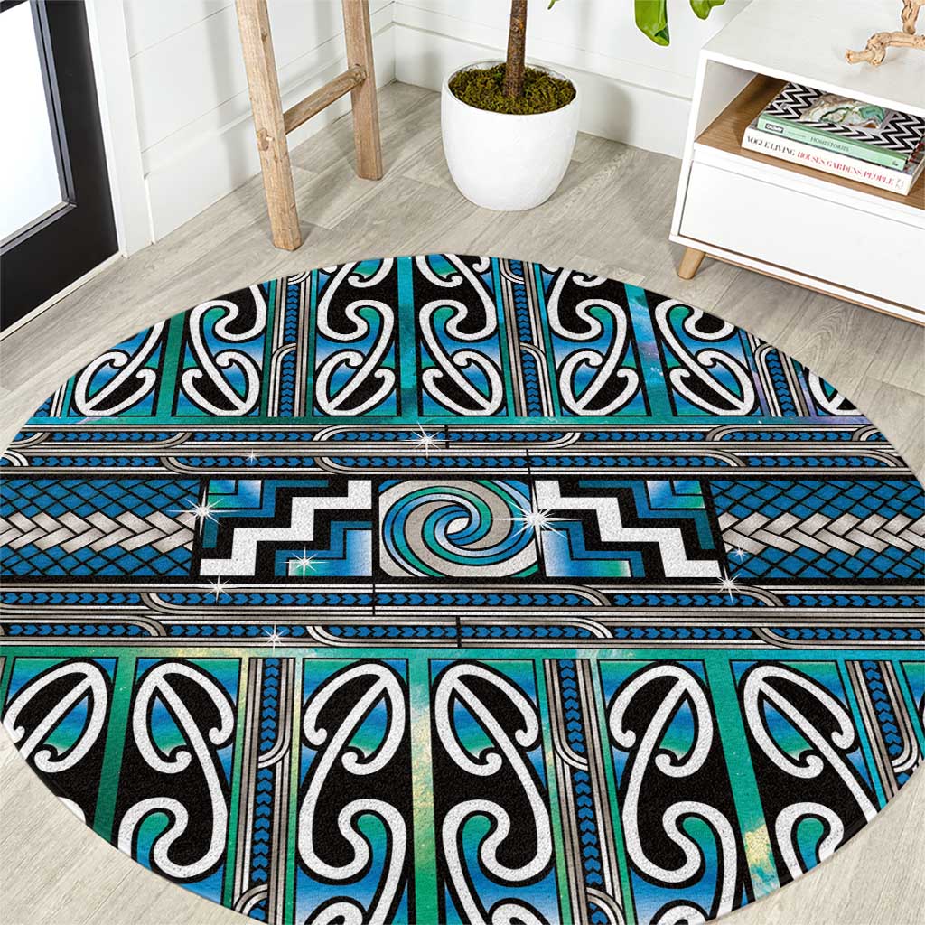 Maori Matariki Round Carpet Green Galaxy Aesthetic Koru Art