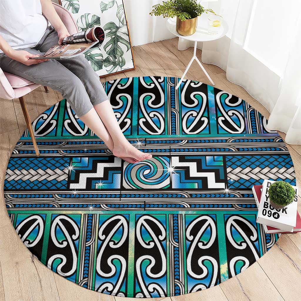 Maori Matariki Round Carpet Green Galaxy Aesthetic Koru Art