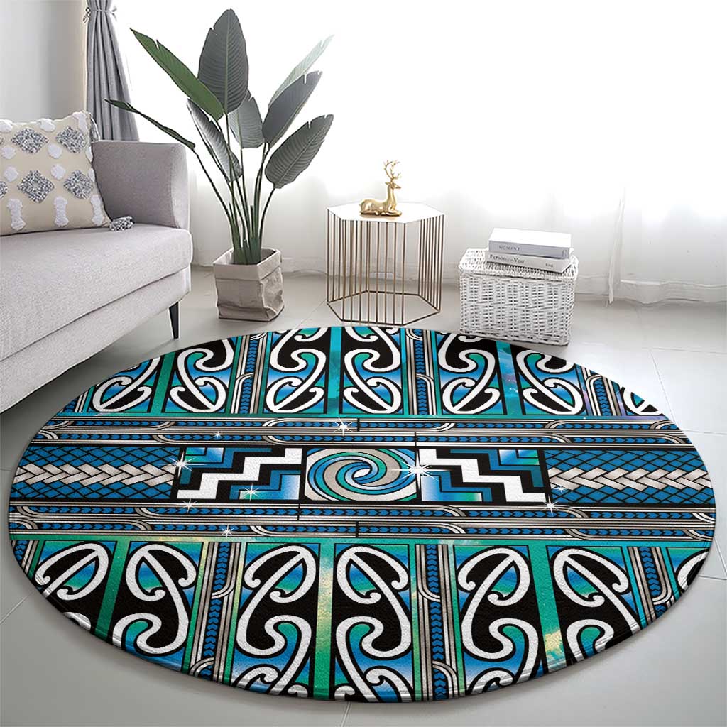 Maori Matariki Round Carpet Green Galaxy Aesthetic Koru Art