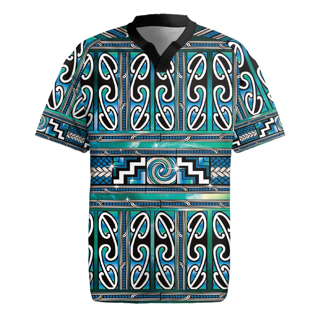 Maori Matariki Rugby Jersey Green Galaxy Aesthetic Koru Art