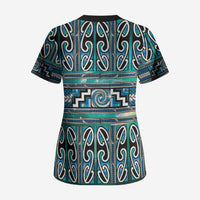Maori Matariki Scrub Top Green Galaxy Aesthetic Koru Art LT01 - Polynesian Pride