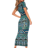 Maori Matariki Short Sleeve Bodycon Dress Green Galaxy Aesthetic Koru Art