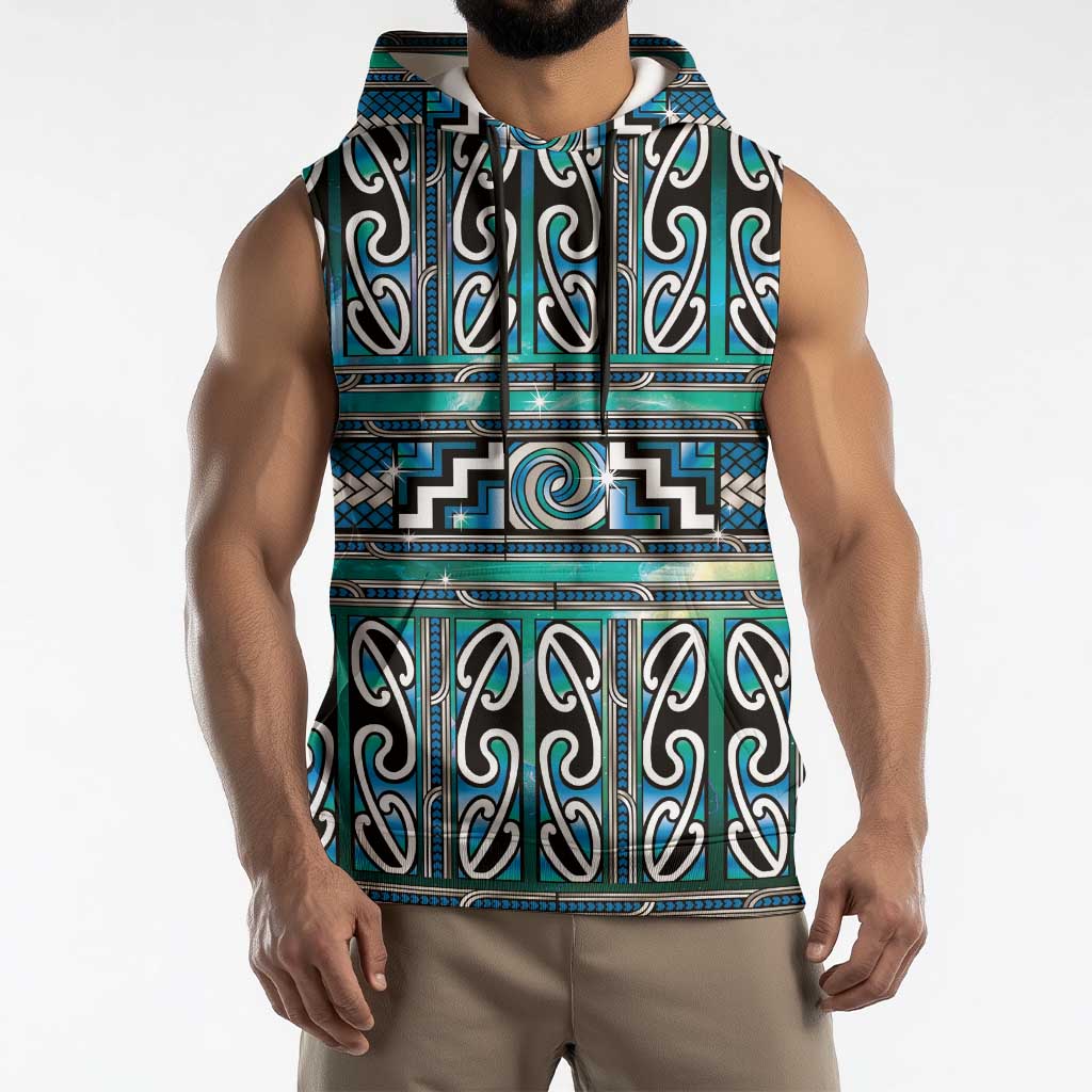 Maori Matariki Sleeveless Hoodie Green Galaxy Aesthetic Koru Art