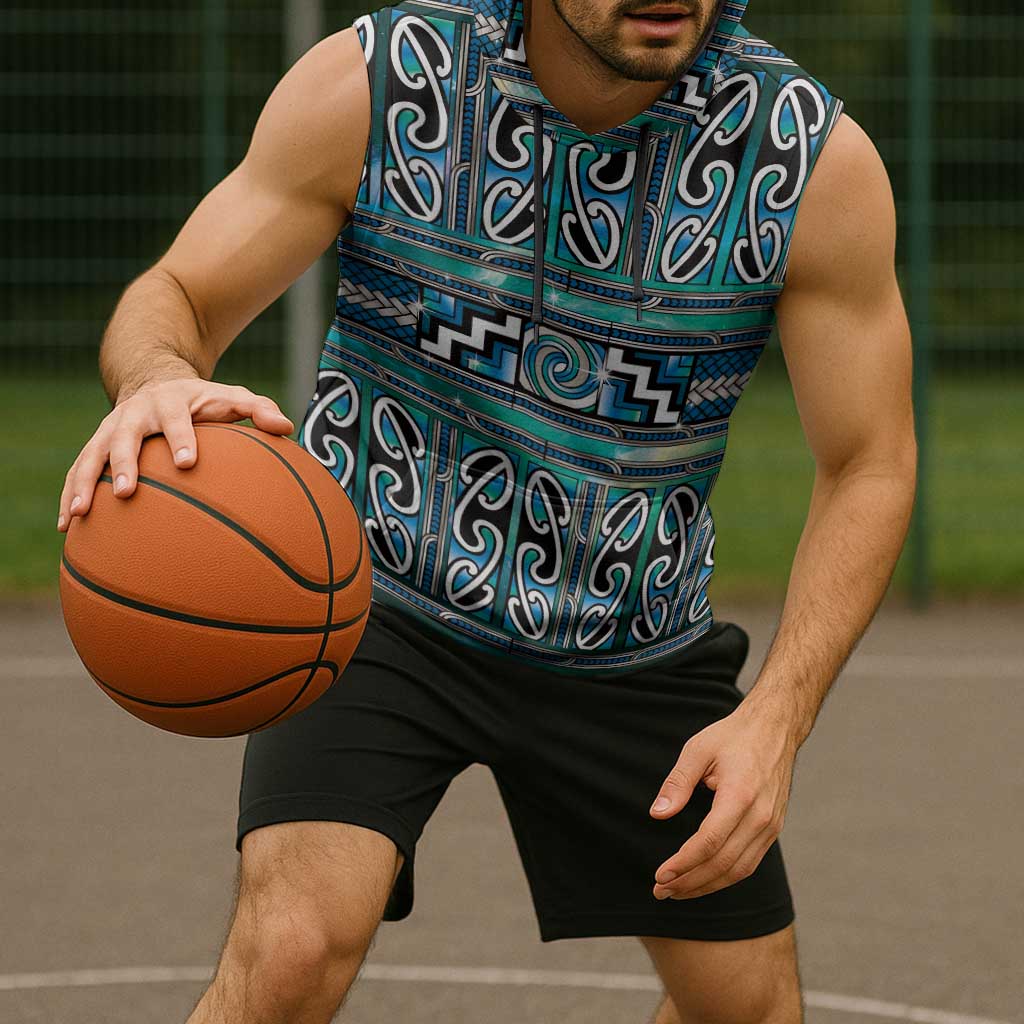 Maori Matariki Sleeveless Hoodie Green Galaxy Aesthetic Koru Art