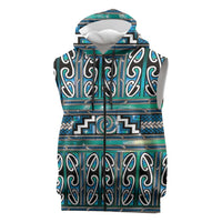Maori Matariki Sleeveless Zip Hoodie Green Galaxy Aesthetic Koru Art