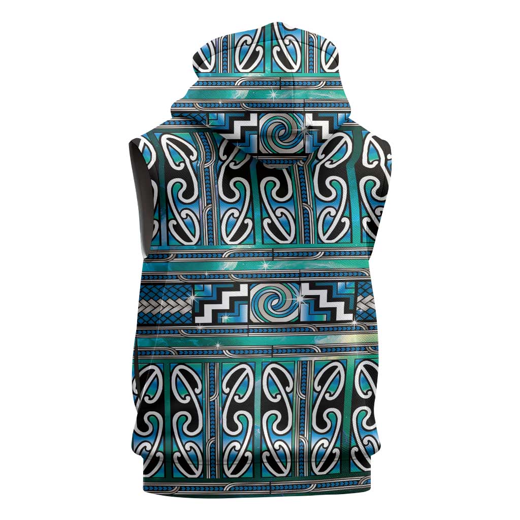 Maori Matariki Sleeveless Zip Hoodie Green Galaxy Aesthetic Koru Art