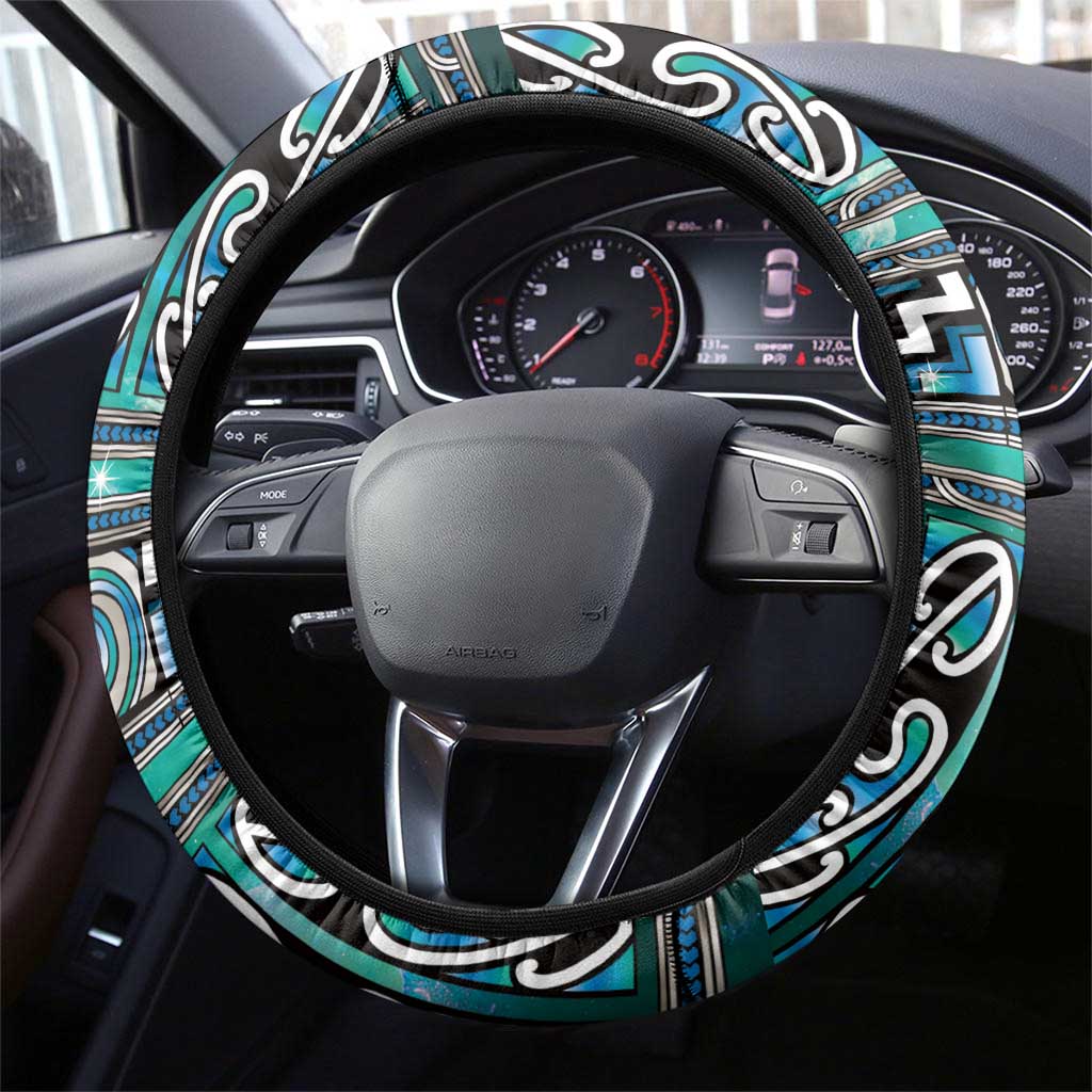 Maori Matariki Steering Wheel Cover Green Galaxy Aesthetic Koru Art
