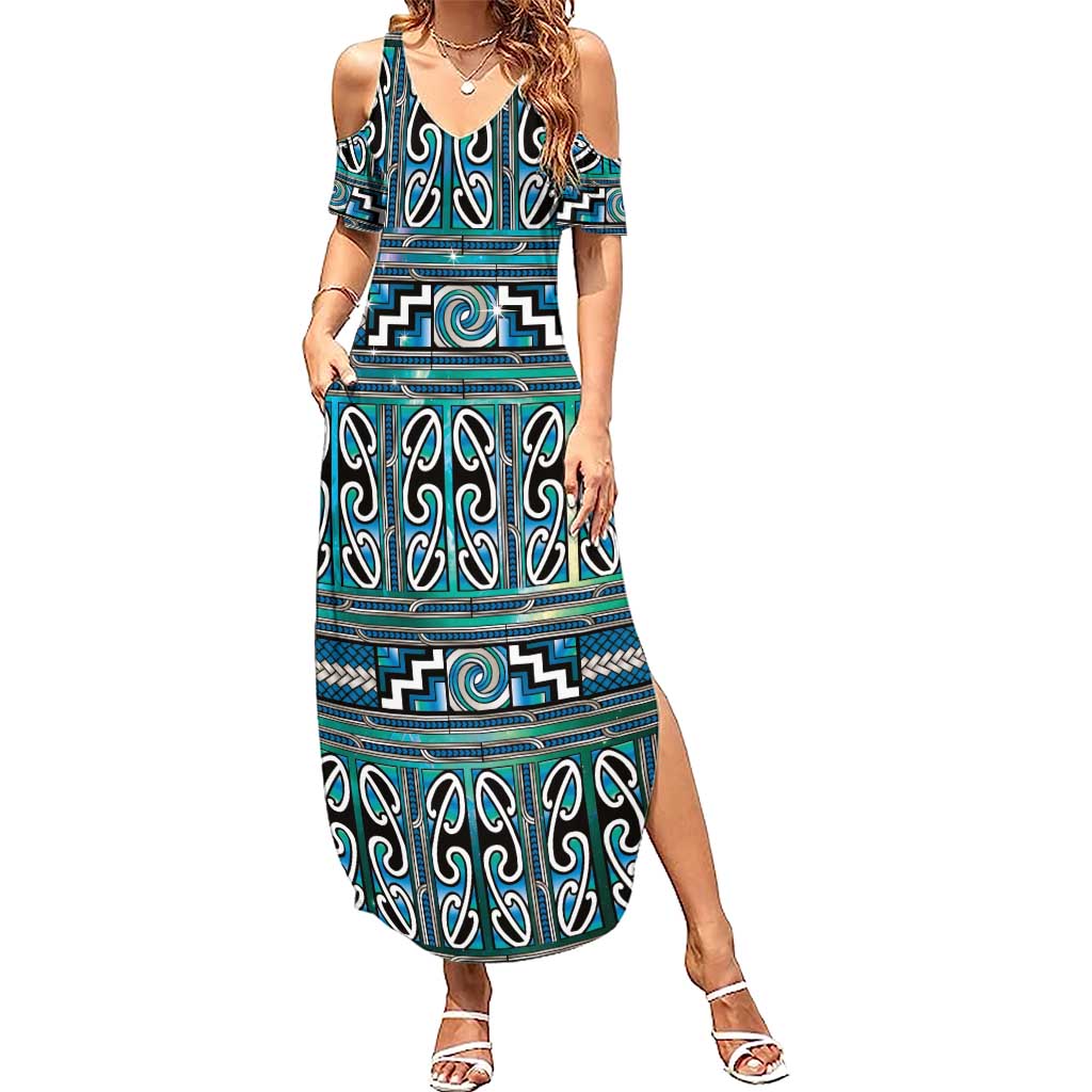 Maori Matariki Summer Maxi Dress Green Galaxy Aesthetic Koru Art