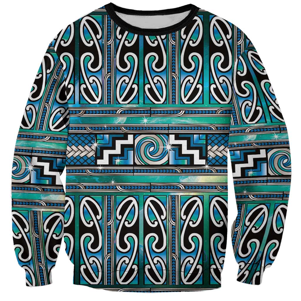 Maori Matariki Sweatshirt Green Galaxy Aesthetic Koru Art