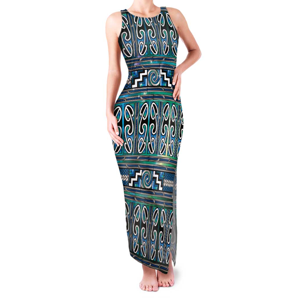 Maori Matariki Tank Maxi Dress Green Galaxy Aesthetic Koru Art