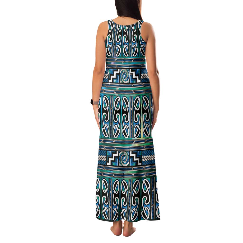 Maori Matariki Tank Maxi Dress Green Galaxy Aesthetic Koru Art