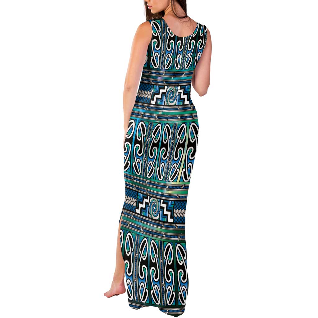 Maori Matariki Tank Maxi Dress Green Galaxy Aesthetic Koru Art