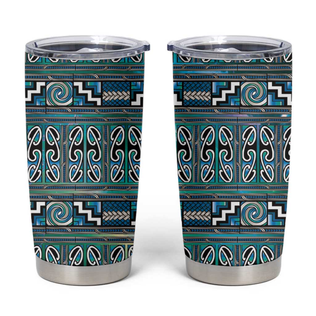 Maori Matariki Tumbler Cup Green Galaxy Aesthetic Koru Art