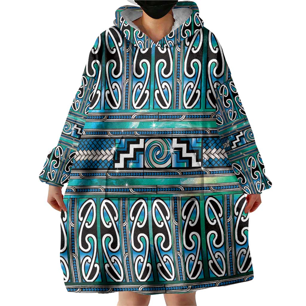 Maori Matariki Wearable Blanket Hoodie Green Galaxy Aesthetic Koru Art LT01 - Polynesian Pride