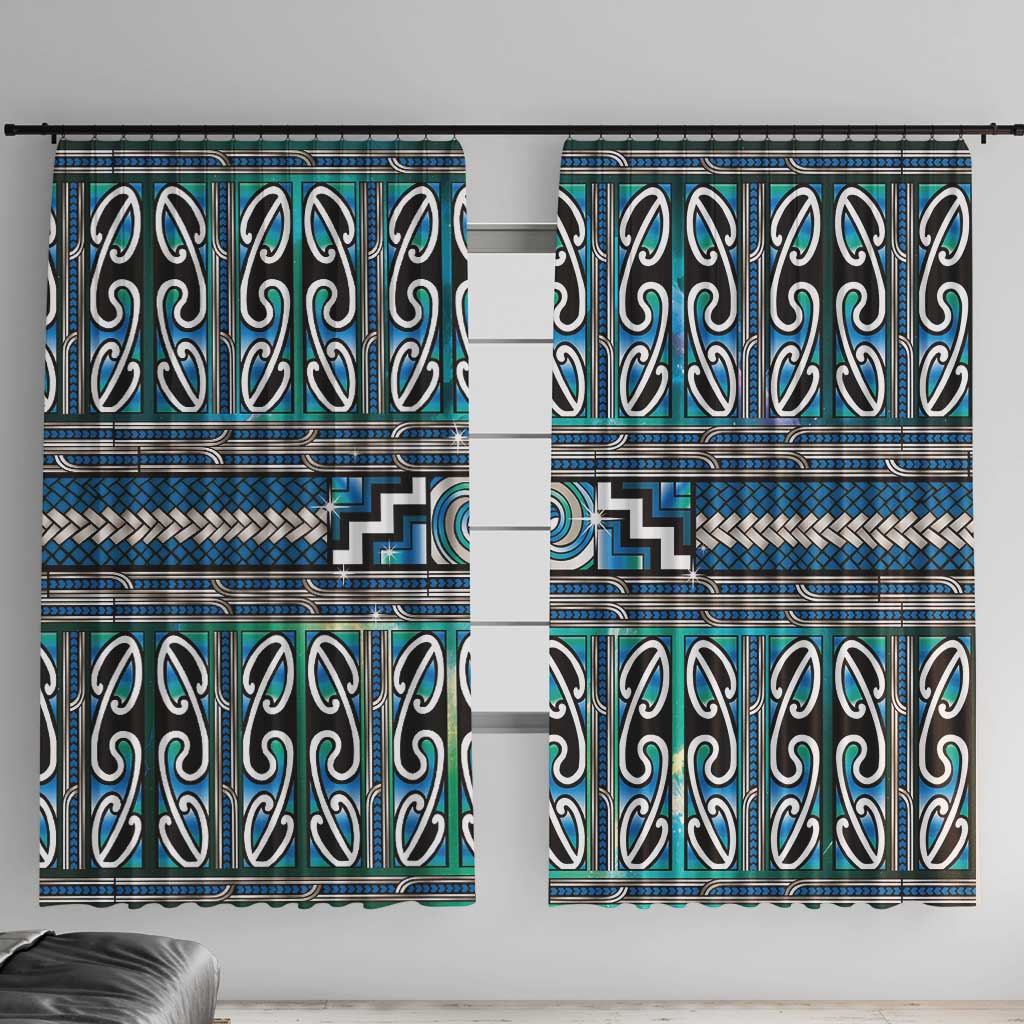 Maori Matariki Window Curtain Green Galaxy Aesthetic Koru Art LT01 With Hooks Green - Polynesian Pride