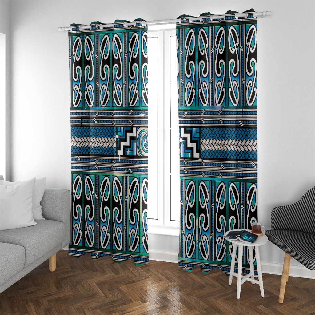 Maori Matariki Window Curtain Green Galaxy Aesthetic Koru Art LT01 With Grommets Green - Polynesian Pride