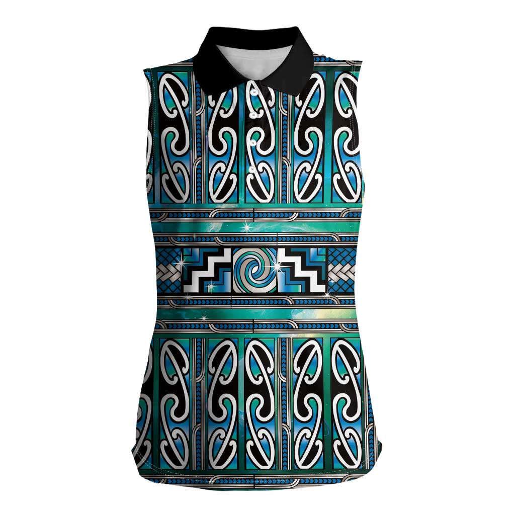 Maori Matariki Women Sleeveless Polo Shirt Green Galaxy Aesthetic Koru Art