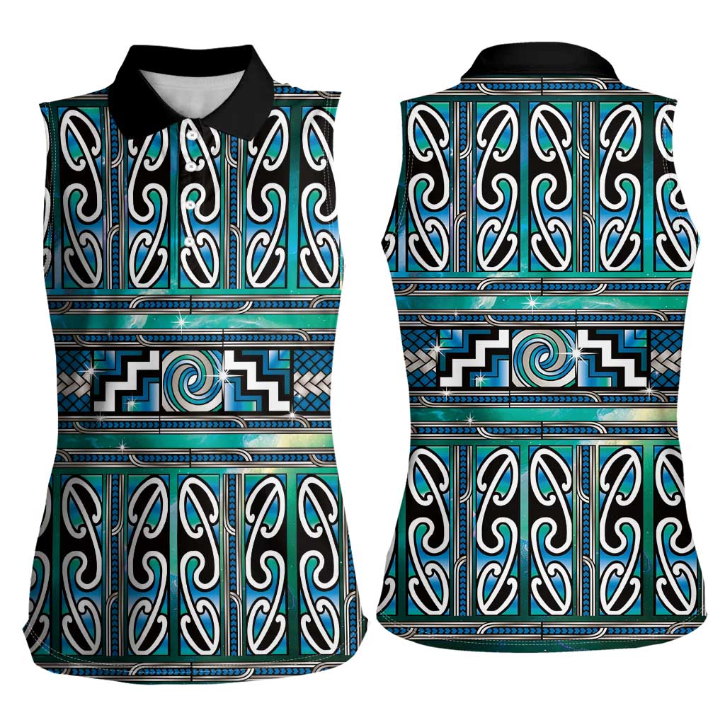 Maori Matariki Women Sleeveless Polo Shirt Green Galaxy Aesthetic Koru Art