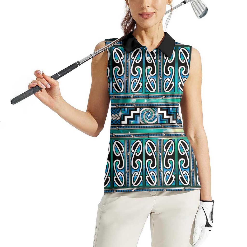 Maori Matariki Women Sleeveless Polo Shirt Green Galaxy Aesthetic Koru Art