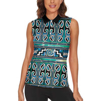 Maori Matariki Women Sleeveless Polo Shirt Green Galaxy Aesthetic Koru Art