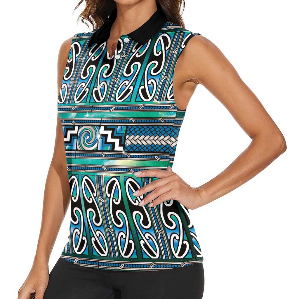 Maori Matariki Women Sleeveless Polo Shirt Green Galaxy Aesthetic Koru Art
